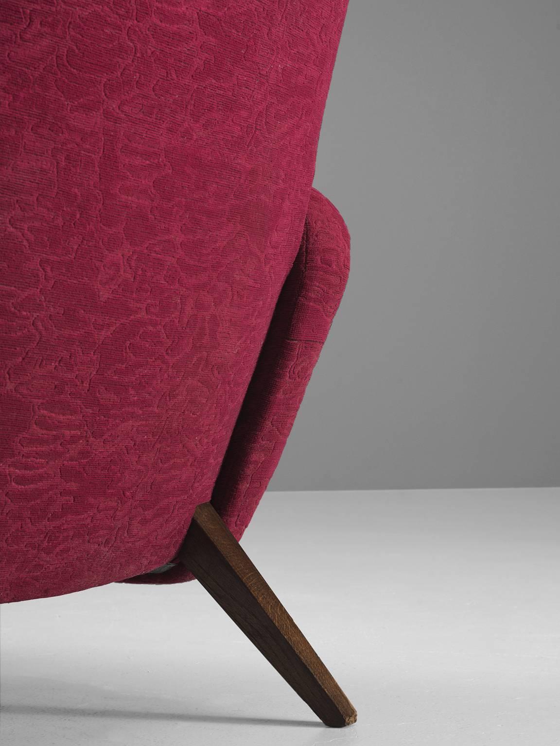 Italian Wingback Chair in Maroon Fabric 1