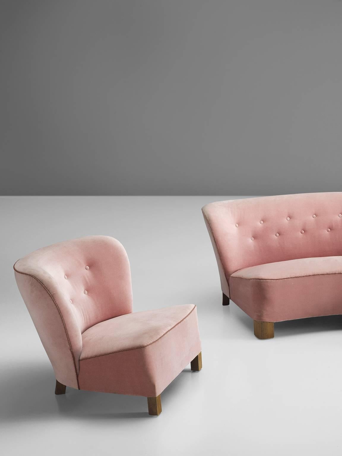Scandinavian Modern Pink Danish Living Room Set by Otto Færge, 1940s