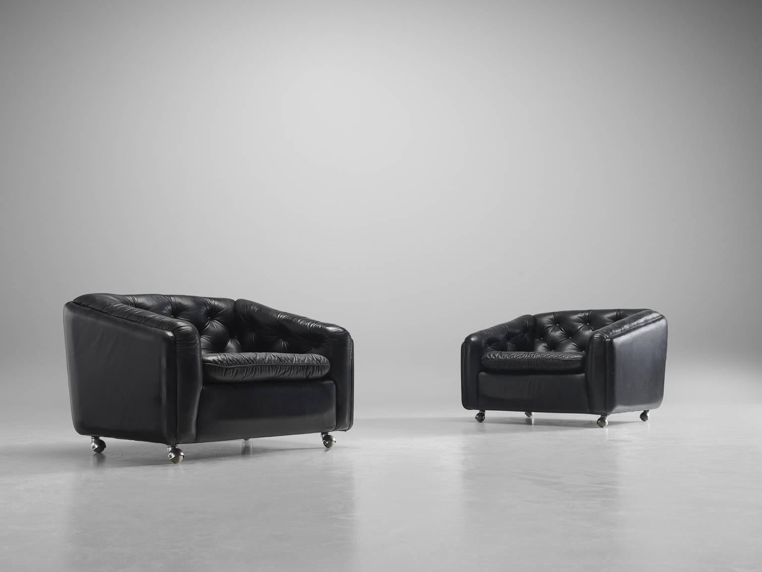 Mid-Century Modern Geoffrey Harcourt for Artifort Lounge Chairs in Black Leather, 1960s