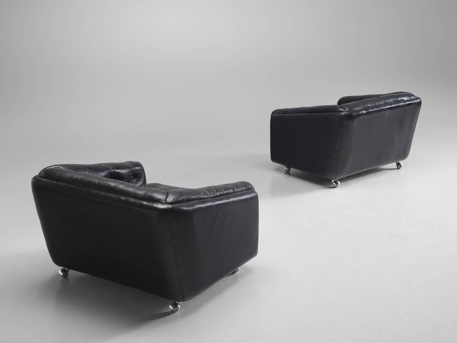 Geoffrey Harcourt for Artifort Lounge Chairs in Black Leather, 1960s In Excellent Condition In Waalwijk, NL