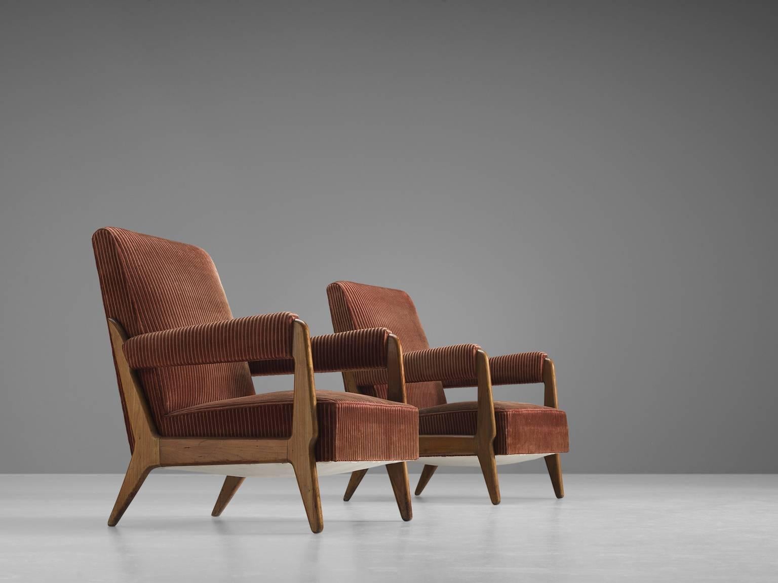 Mid-Century Modern Pair of Grand French Oak Lounge Chairs