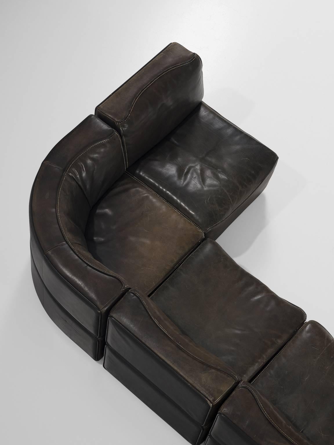 Sectional De Sede DS-15 in Dark Brown Buffalo Leather In Good Condition In Waalwijk, NL