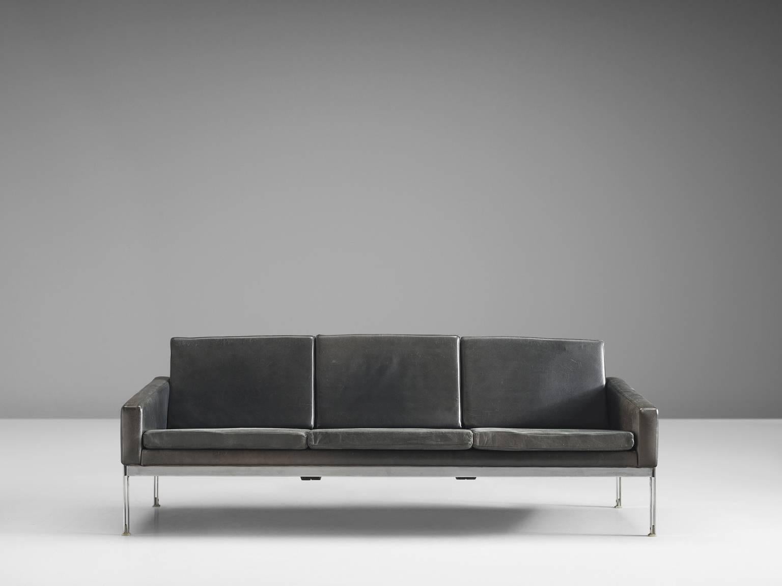 Mid-Century Modern Leather and Steel German Sofa, 1950s