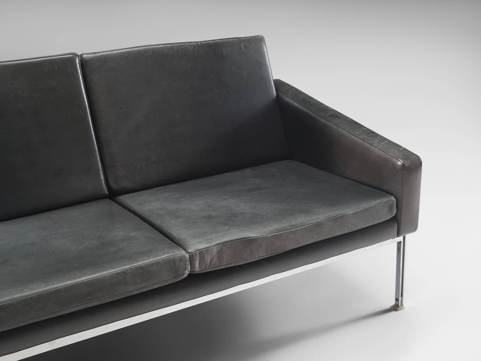 Mid-20th Century Leather and Steel German Sofa, 1950s