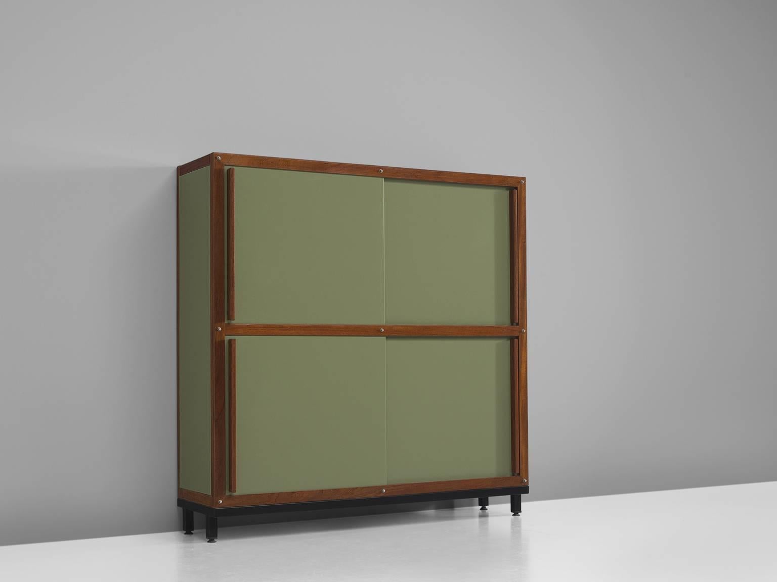 Cabinet with two sliding doors, plywood and teak, France, 1950s

Large cabinet with two doors that can opened on both levels. Thus creating a playful and versatile piece of furniture. Very simple yet original in its design. The colours of the