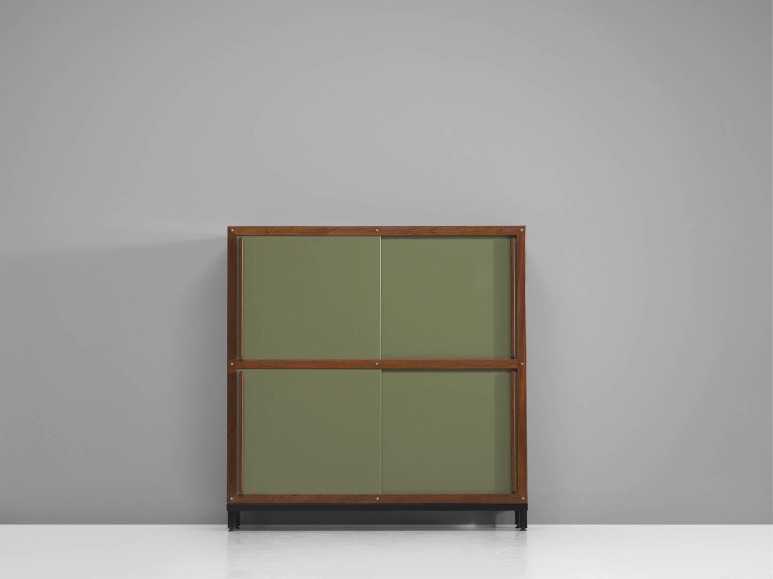 Mid-Century Modern André Sornay Olive Green and Teak Cabinet