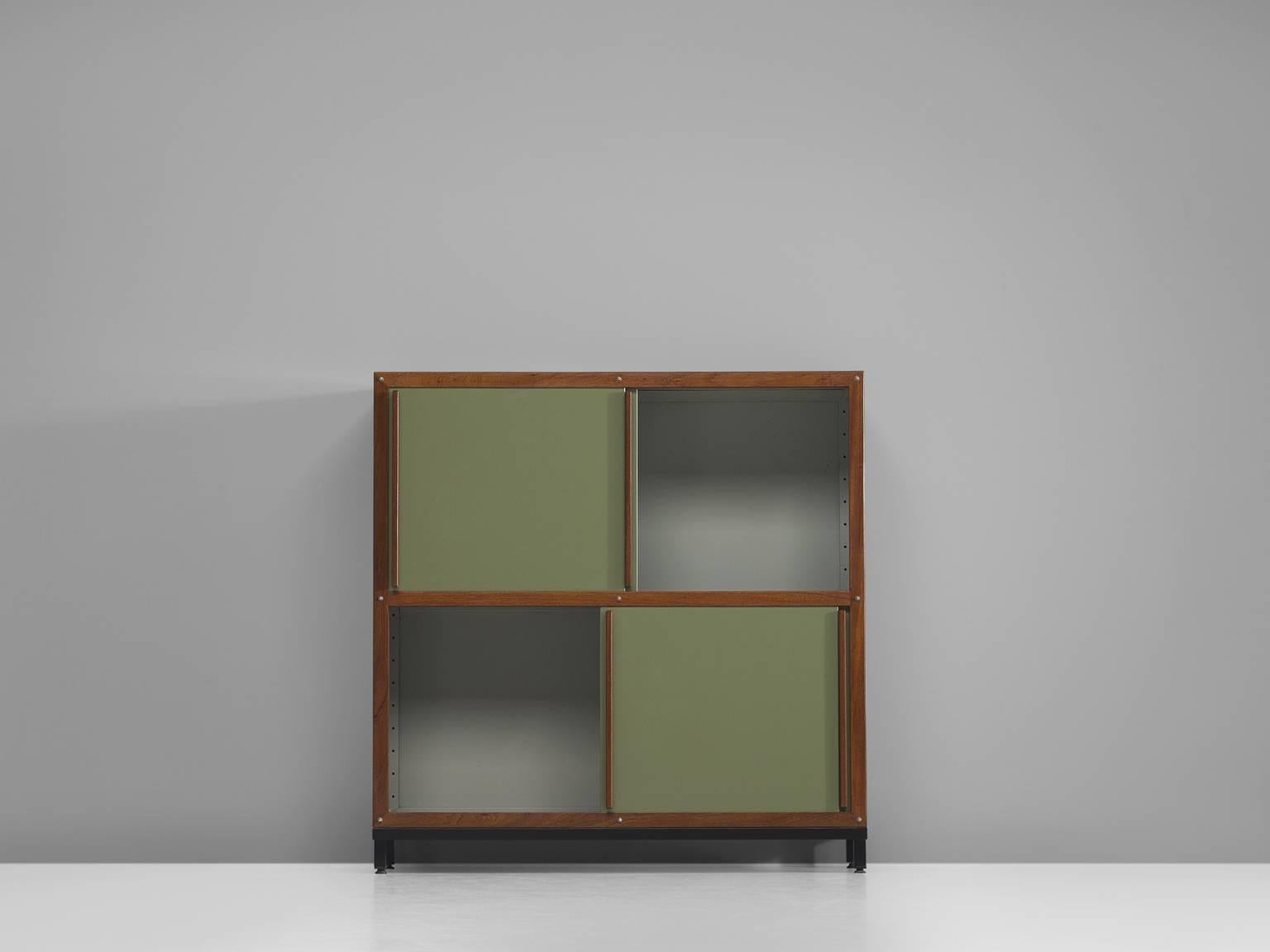 French André Sornay Olive Green and Teak Cabinet