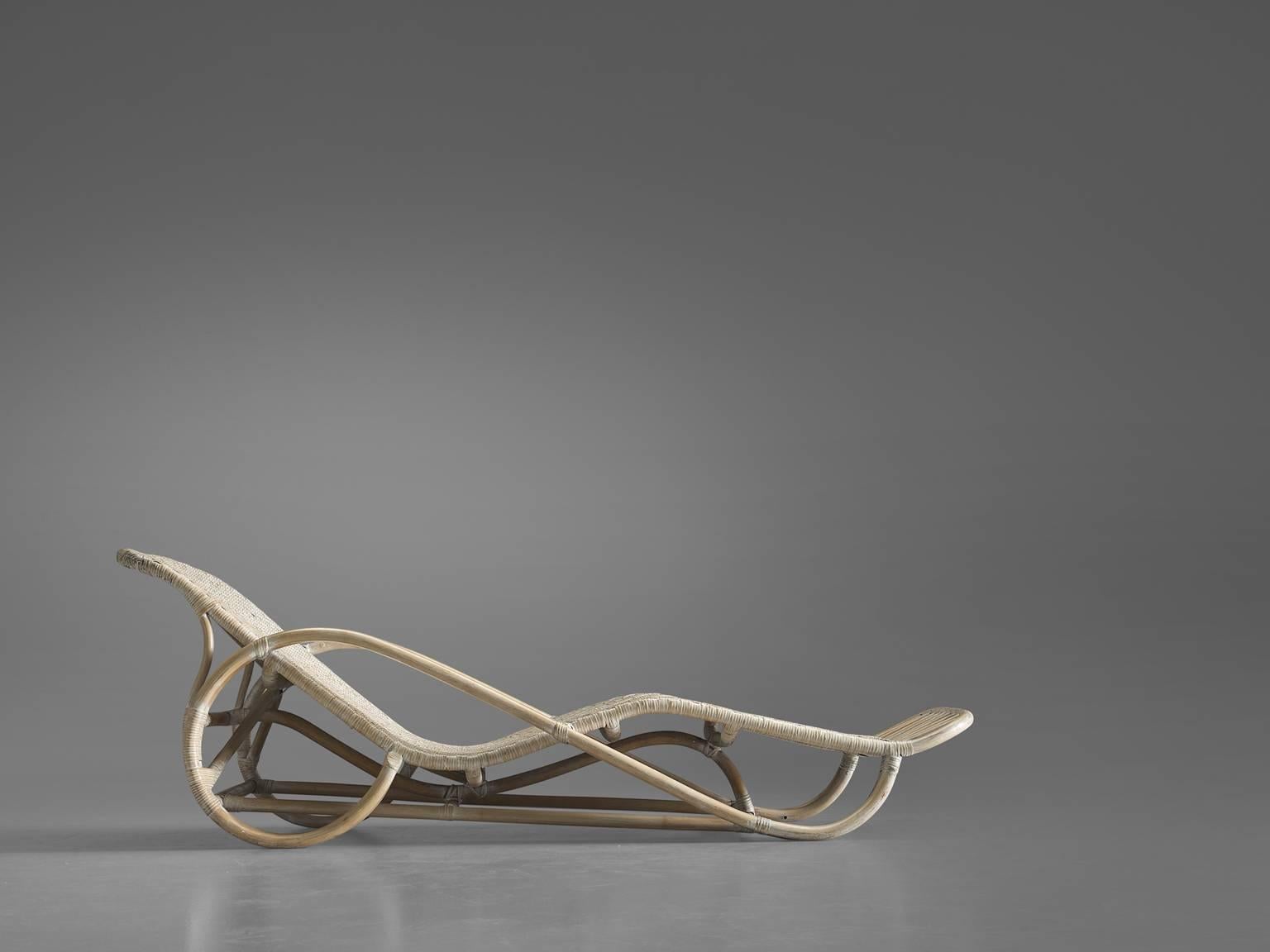 Mid-Century Modern Italian Wicker Chaise Longue, 1950s