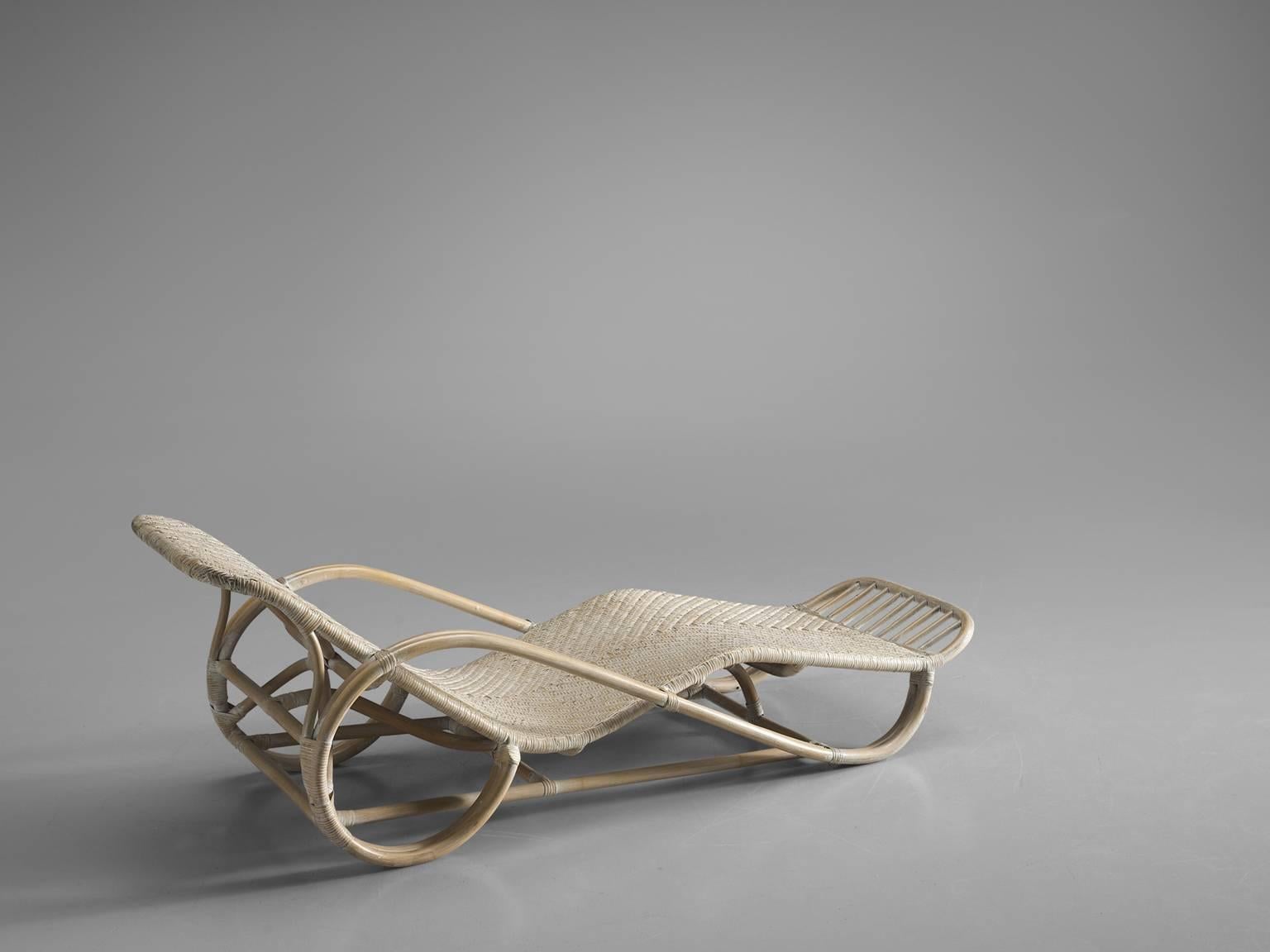 Italian Wicker Chaise Longue, 1950s In Good Condition In Waalwijk, NL