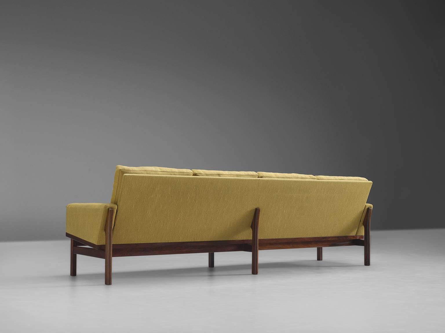 Mid-20th Century Danish Four Seat Sofa in Yellow Fabric