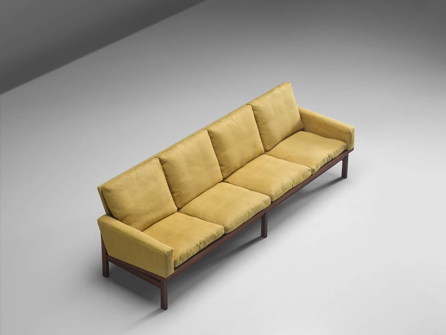 Danish Four Seat Sofa in Yellow Fabric In Good Condition In Waalwijk, NL