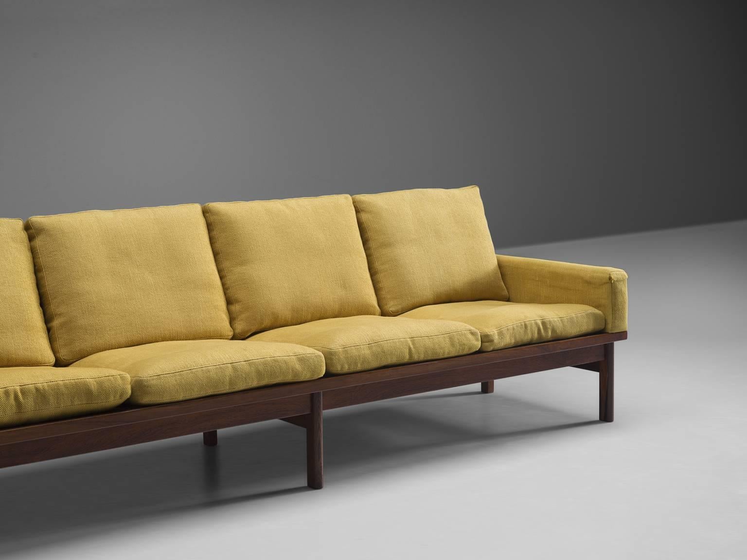 Danish Four Seat Sofa in Yellow Fabric 1