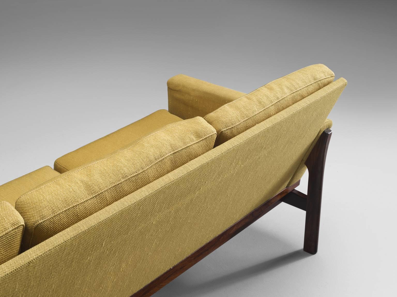 Danish Four Seat Sofa in Yellow Fabric 2