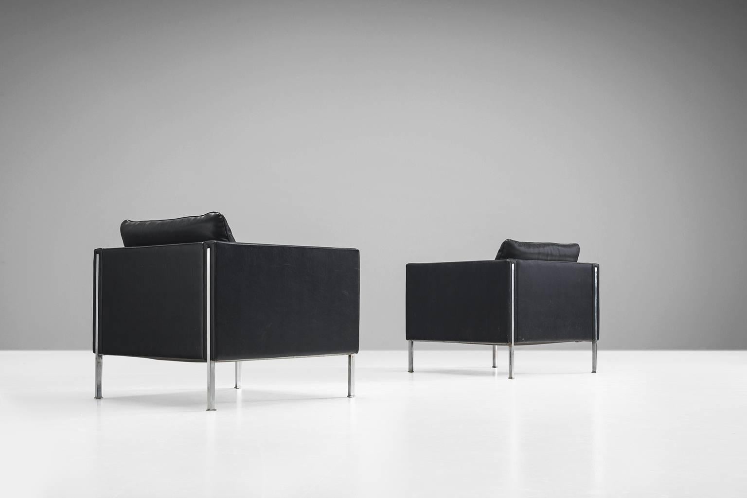 Post-Modern Pierre Paulin 442 Chairs in Black Faux Leather for Artifort