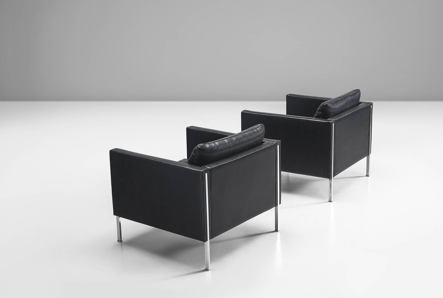 Dutch Pierre Paulin 442 Chairs in Black Faux Leather for Artifort