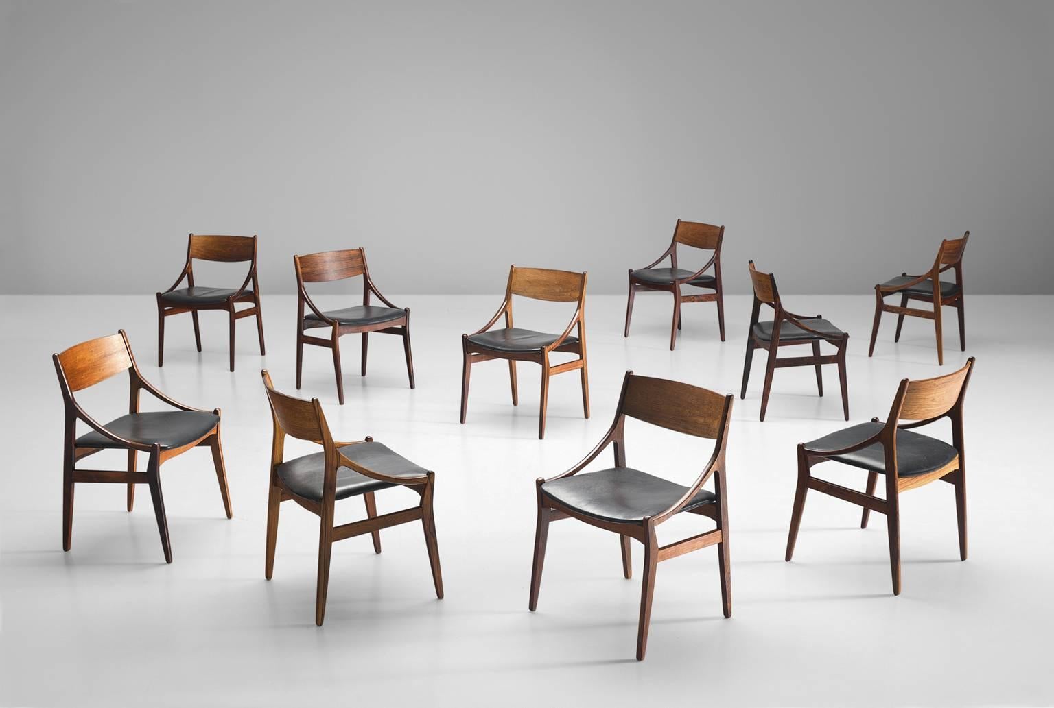 Danish Vestervig Erikson Ten Dining Chairs in Leather and Wood
