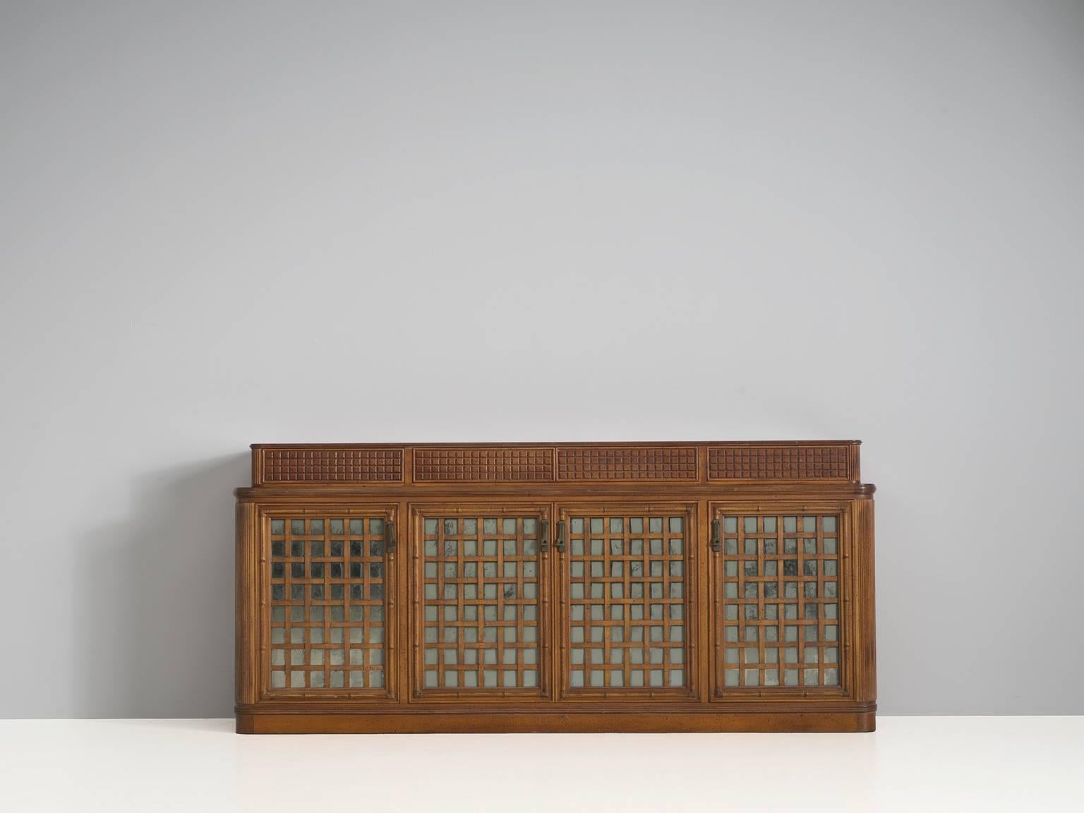 Mid-Century Modern Italian Sideboard in Lacquered Steel and Walnut with Glass Doors for Giorgetti