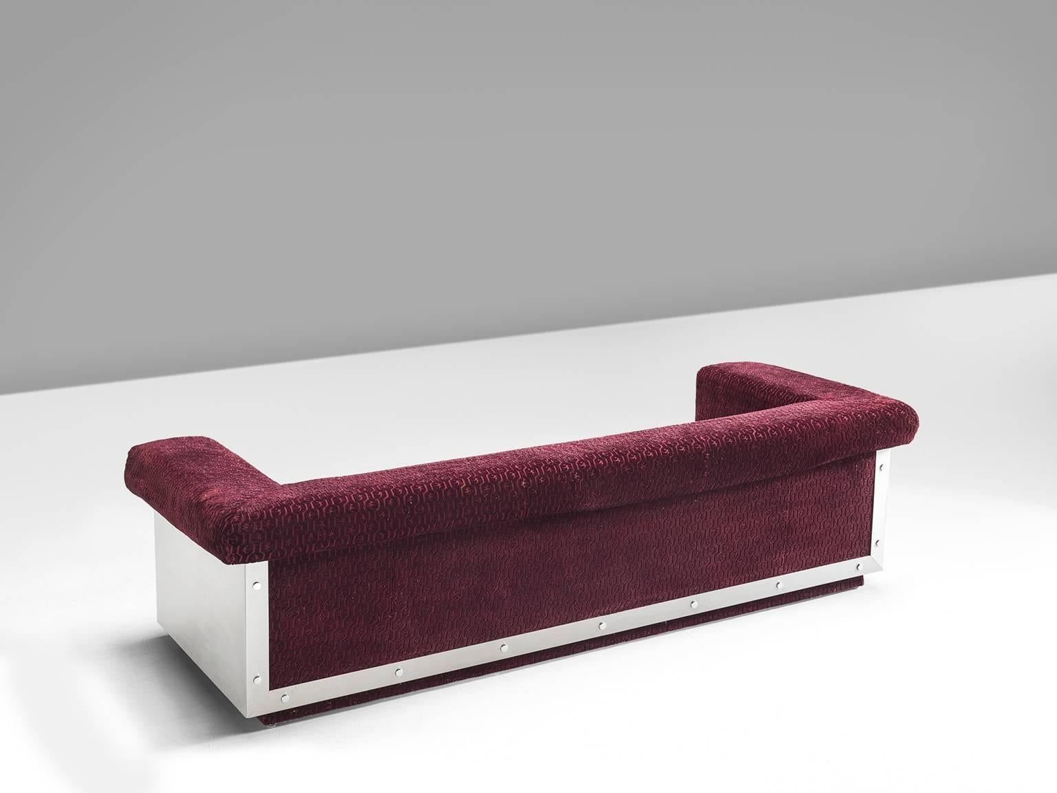French Sofa in Stainless Steel and Burgundy Velvet Upholstery In Good Condition In Waalwijk, NL