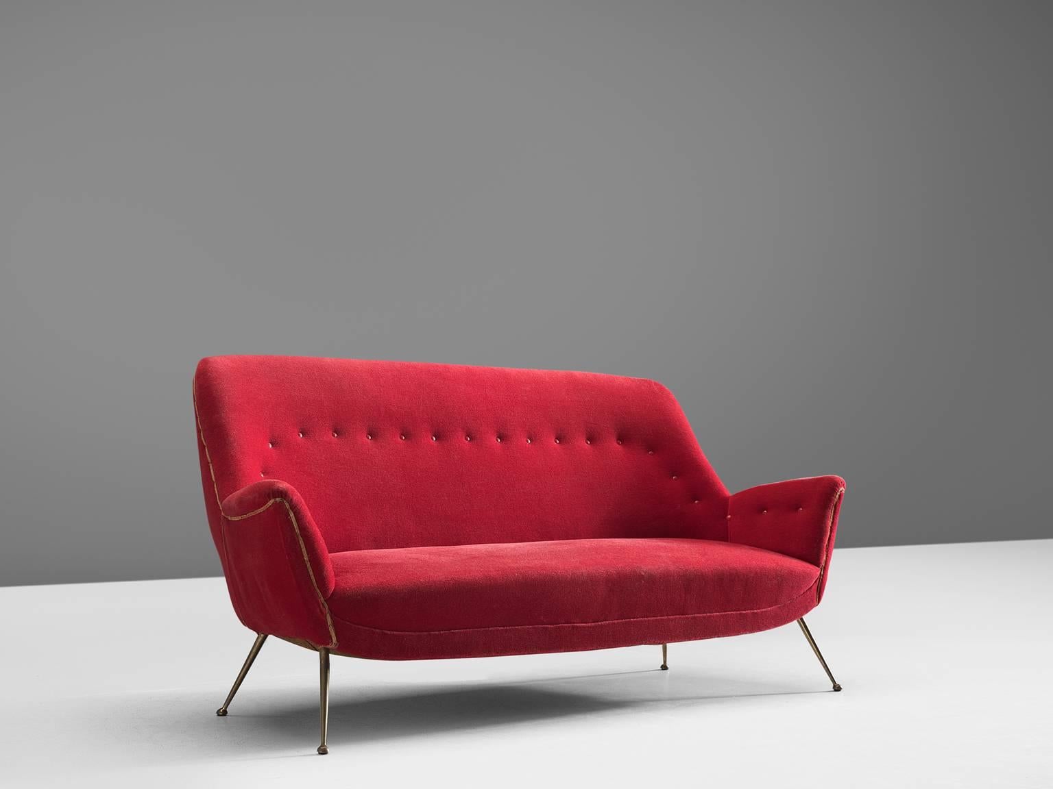 Mid-Century Modern Venetian Red Fabric Italian Sofa, 1950s