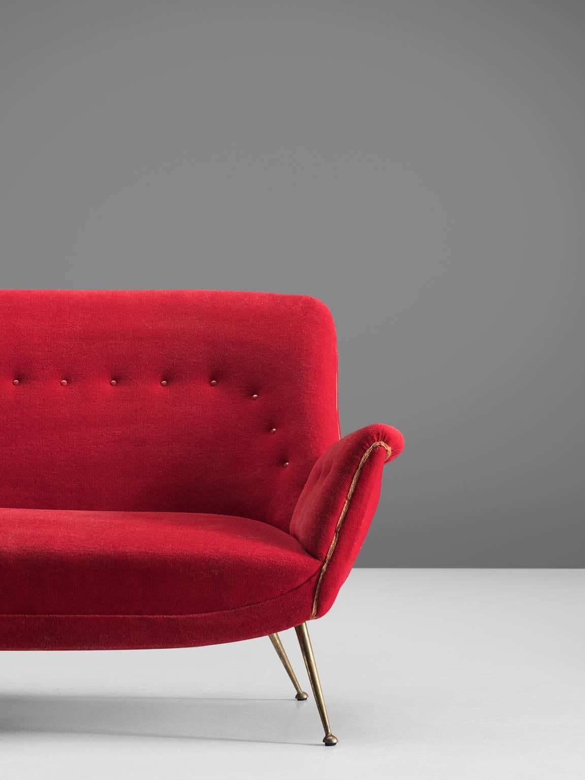 Venetian Red Fabric Italian Sofa, 1950s 1