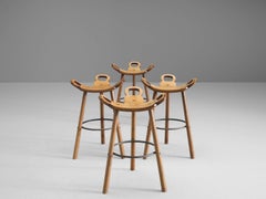 Set of Four Blond 'Brutalist' or 'Marbella' Bar Stools, Spain, 1970s