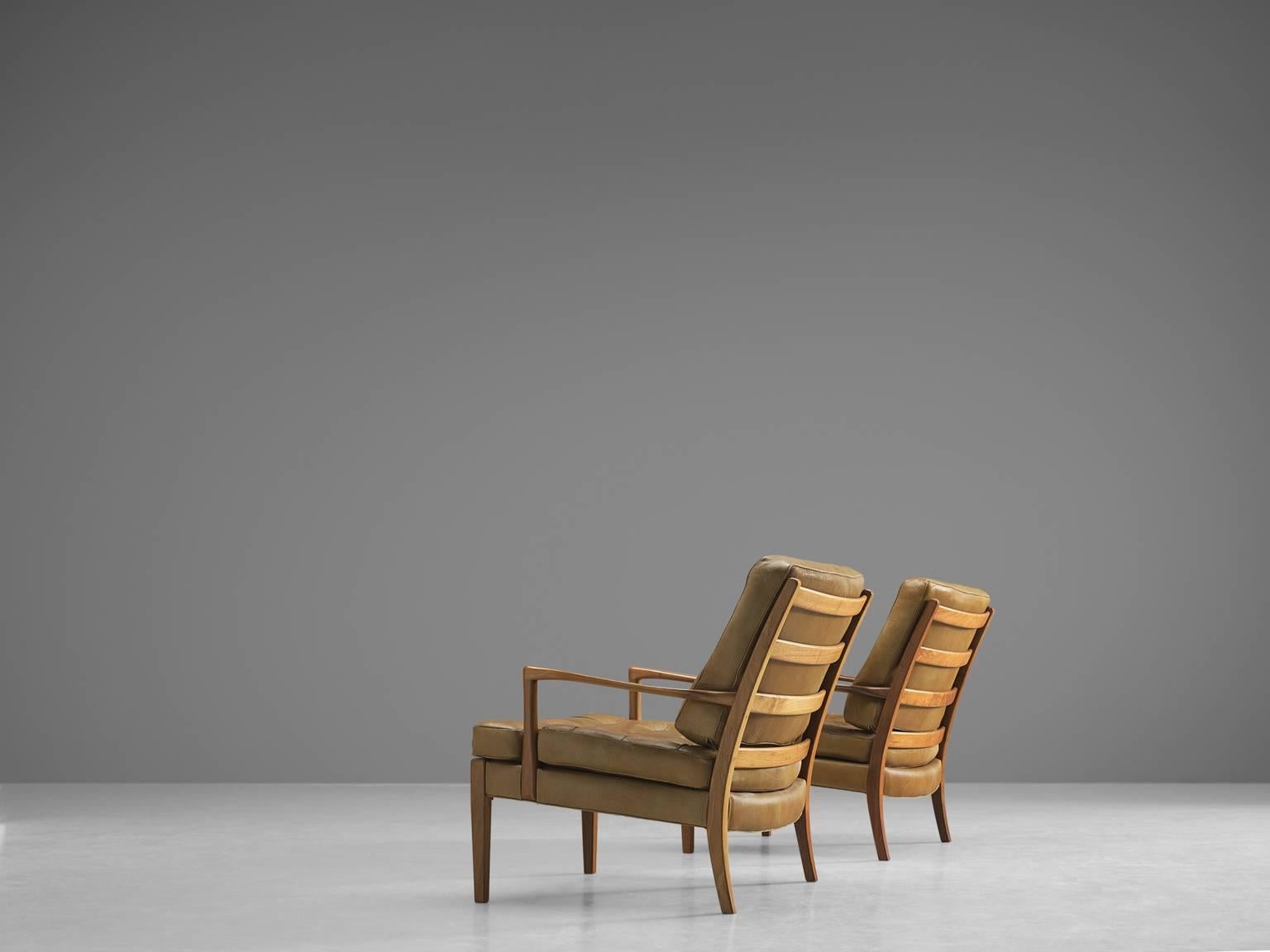 Two Easy Chairs in Cognac Leather and Teak by Arne Norell, Sweden, 1960 In Good Condition In Waalwijk, NL