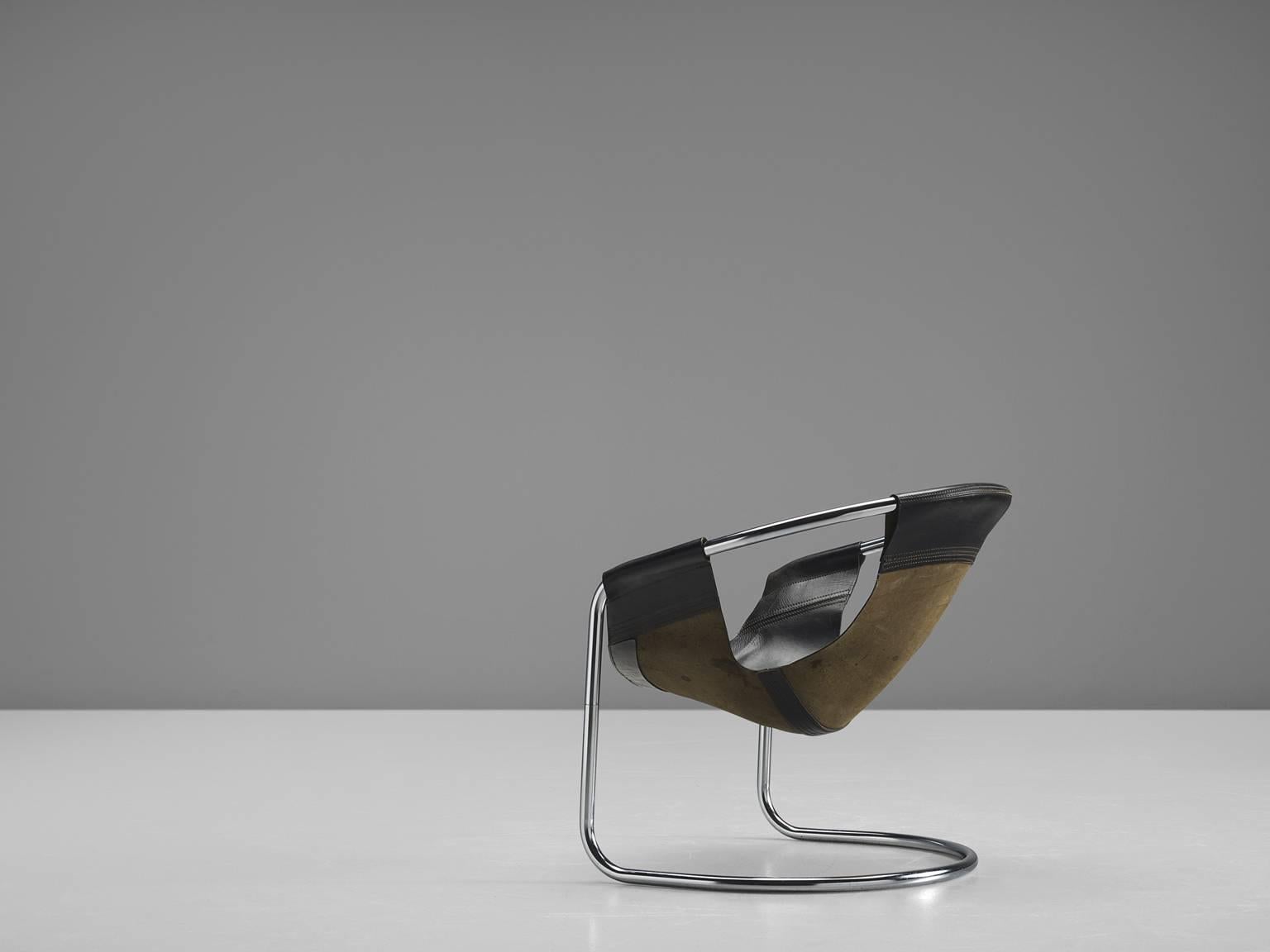 Mid-Century Modern Clemens Claessen Ba-As Black Leather Tubular Chair