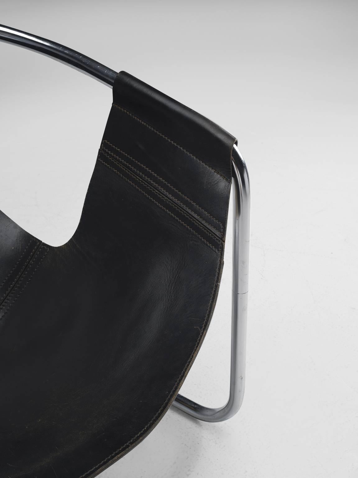 Mid-20th Century Clemens Claessen Ba-As Black Leather Tubular Chair