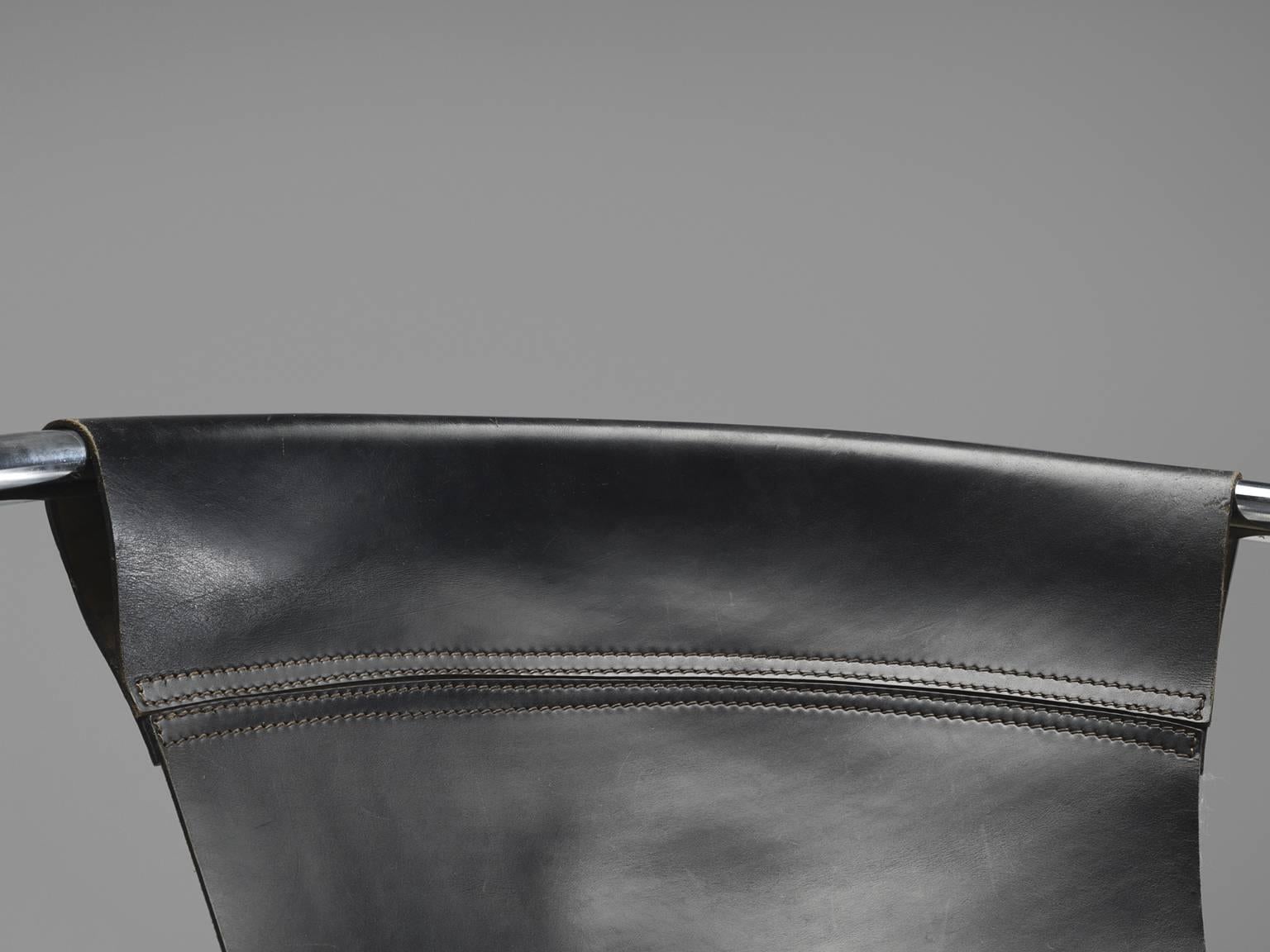 Clemens Claessen Ba-As Black Leather Tubular Chair 1