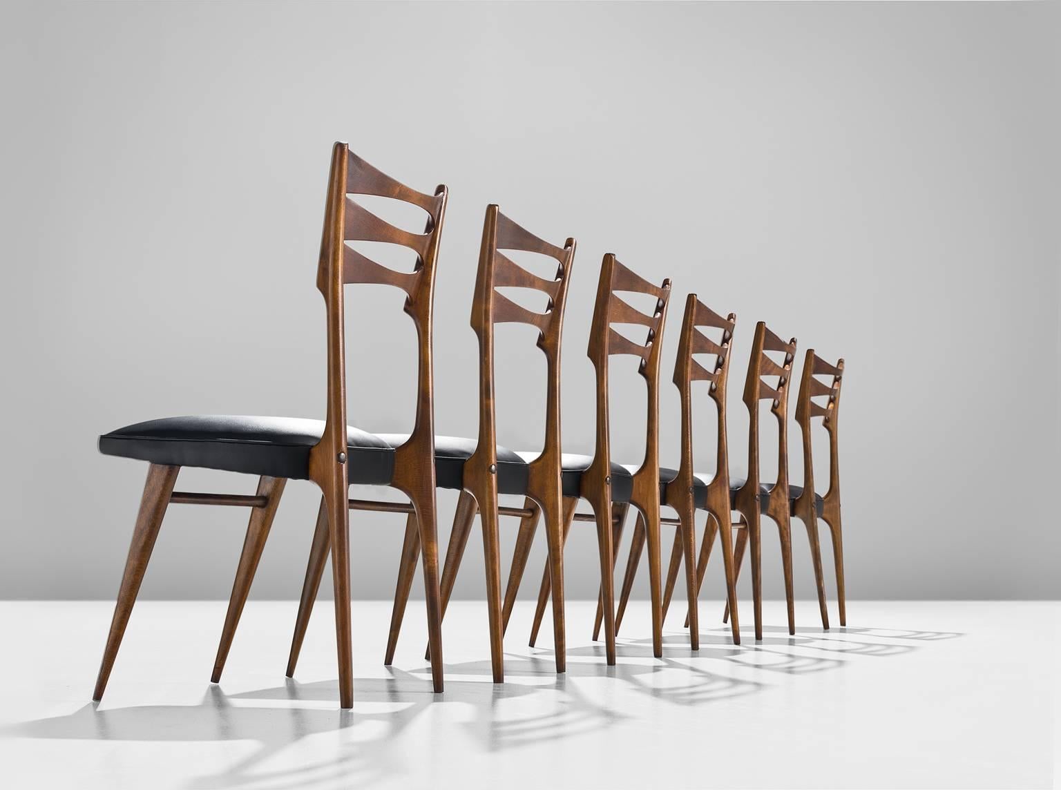 Italian Reupholstered Sculptural Walnut Dining Set In Good Condition In Waalwijk, NL