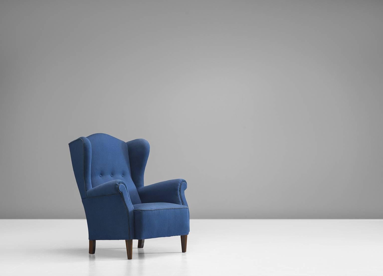 Scandinavian Modern Danish Easy Chair in Blue Original Upholstery