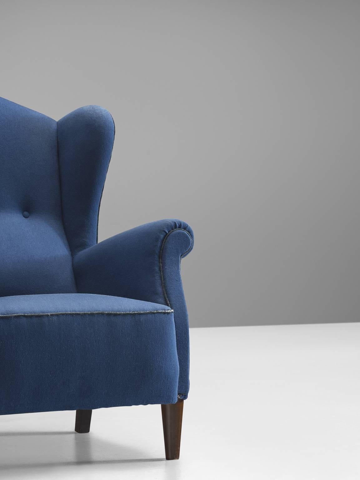 Mid-20th Century Danish Easy Chair in Blue Original Upholstery