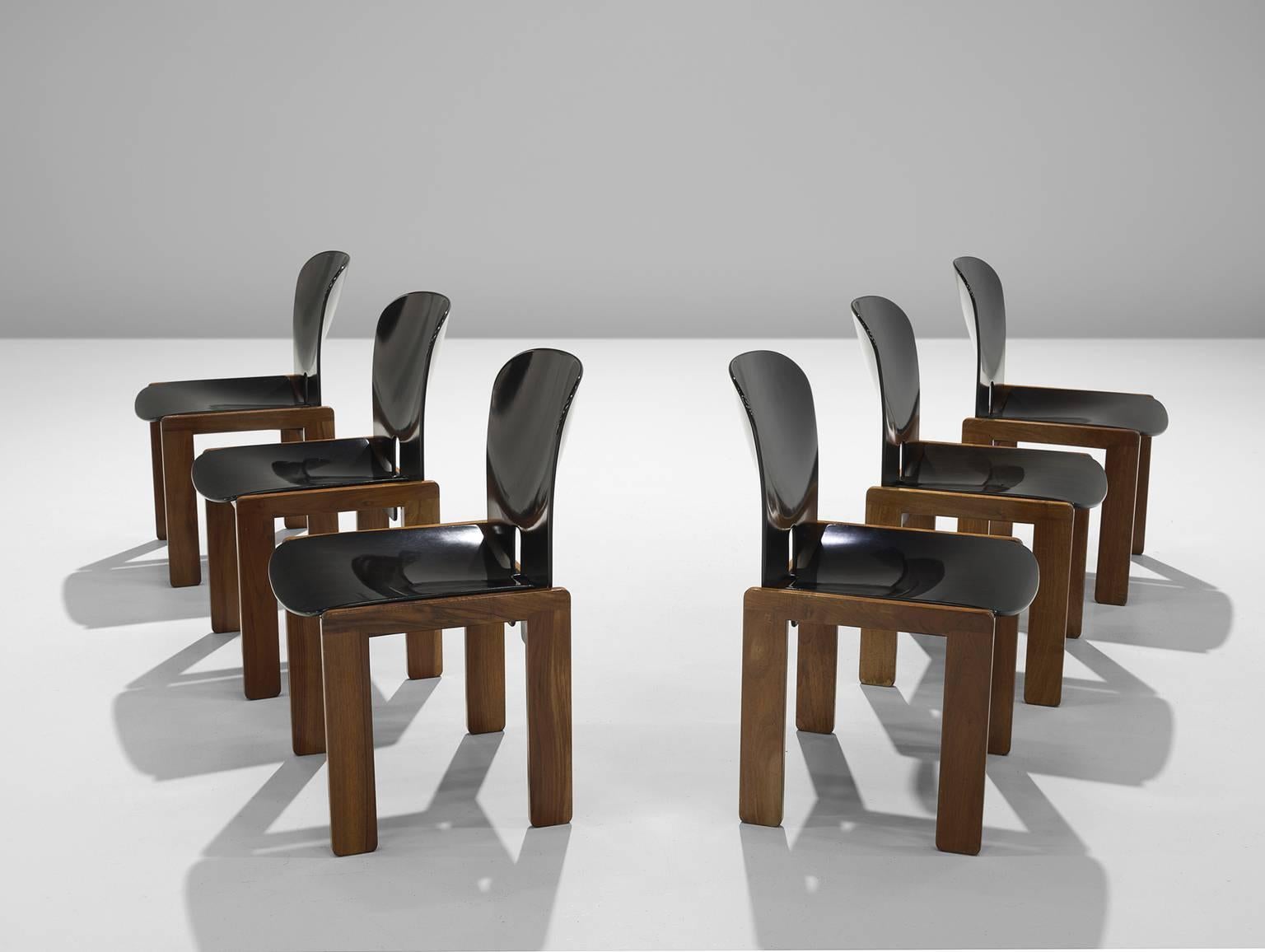 Post-Modern Afra and Tobia Scarpa Chairs in Black and Walnut for Cassina