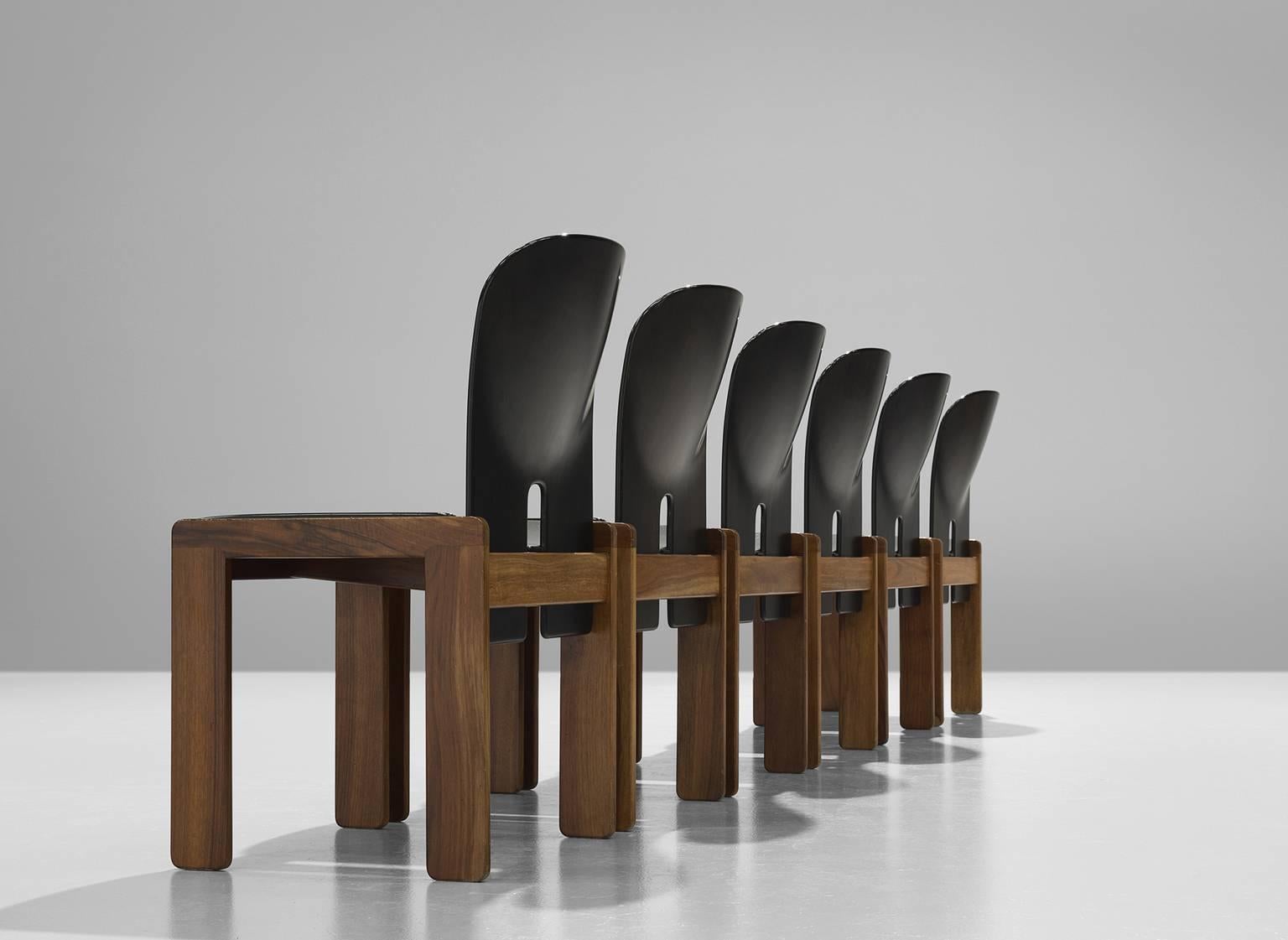 Italian Afra and Tobia Scarpa Chairs in Black and Walnut for Cassina