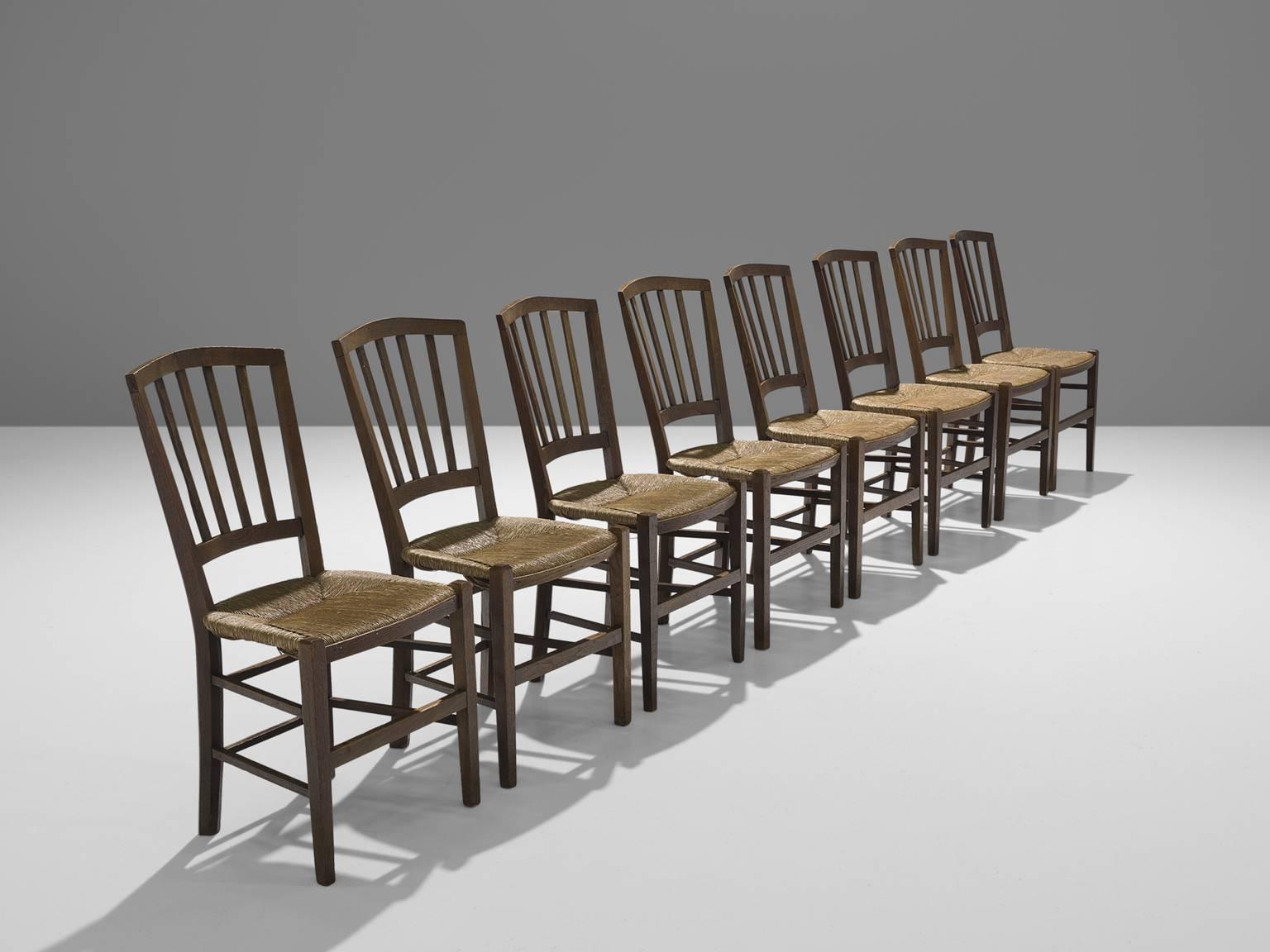 Mid-Century Modern Large Set of Oak Dining Chairs, 1960s