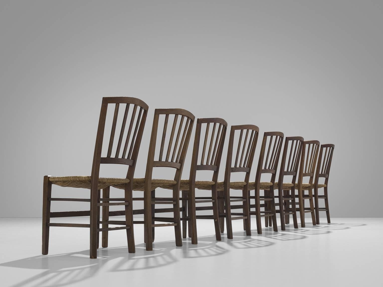 Dutch Large Set of Oak Dining Chairs, 1960s