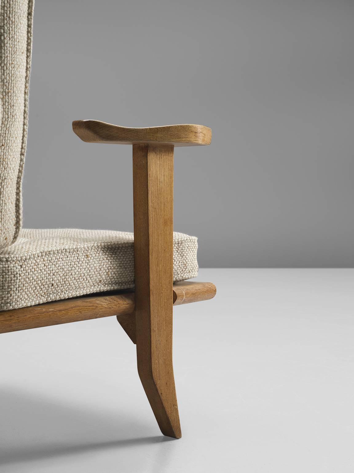Fabric Guillerme & Chambron Carved Solid Oak Chairs