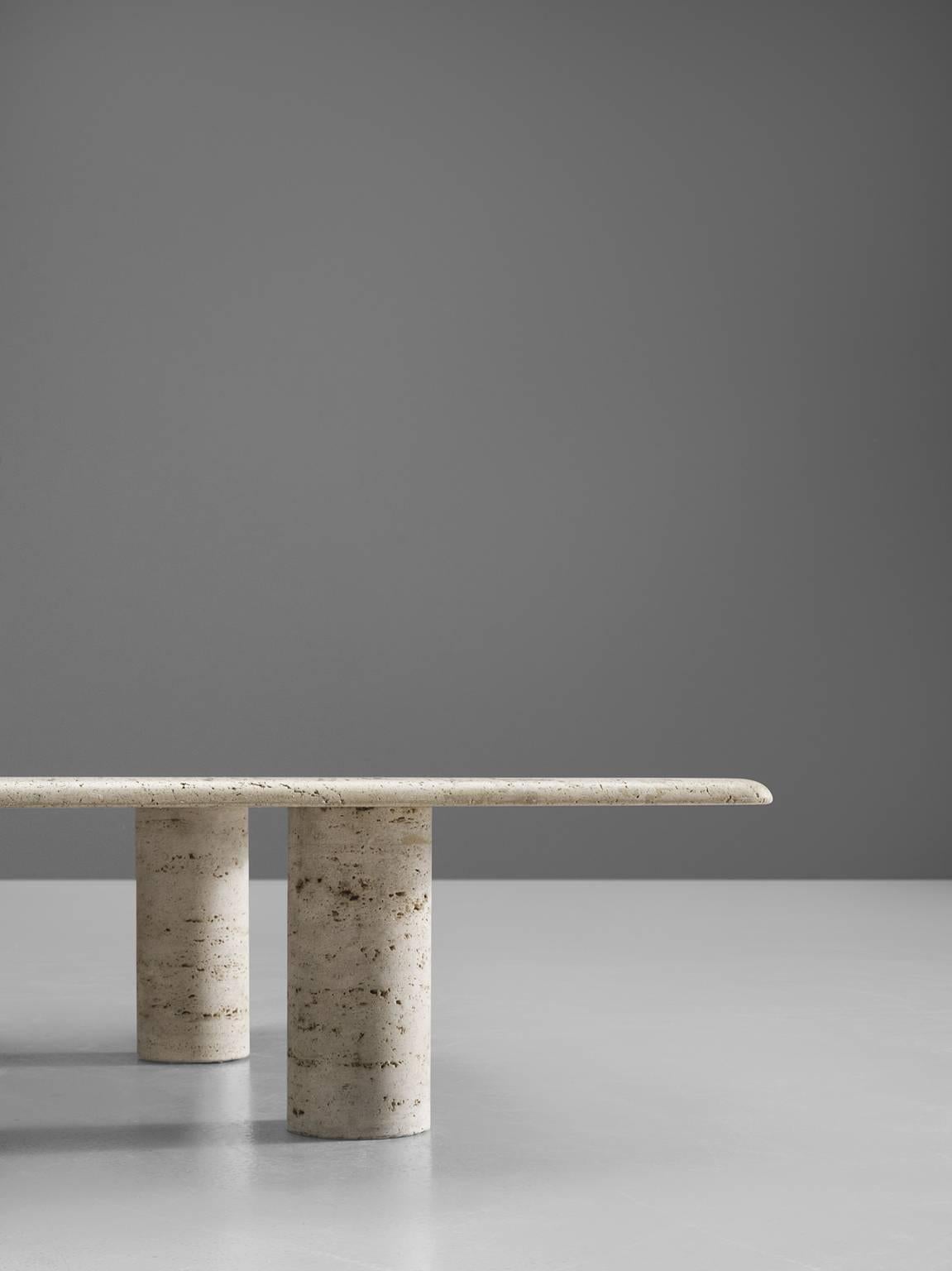 Post-Modern Large Angelo Mangiarotti Coffee Table in Travertine