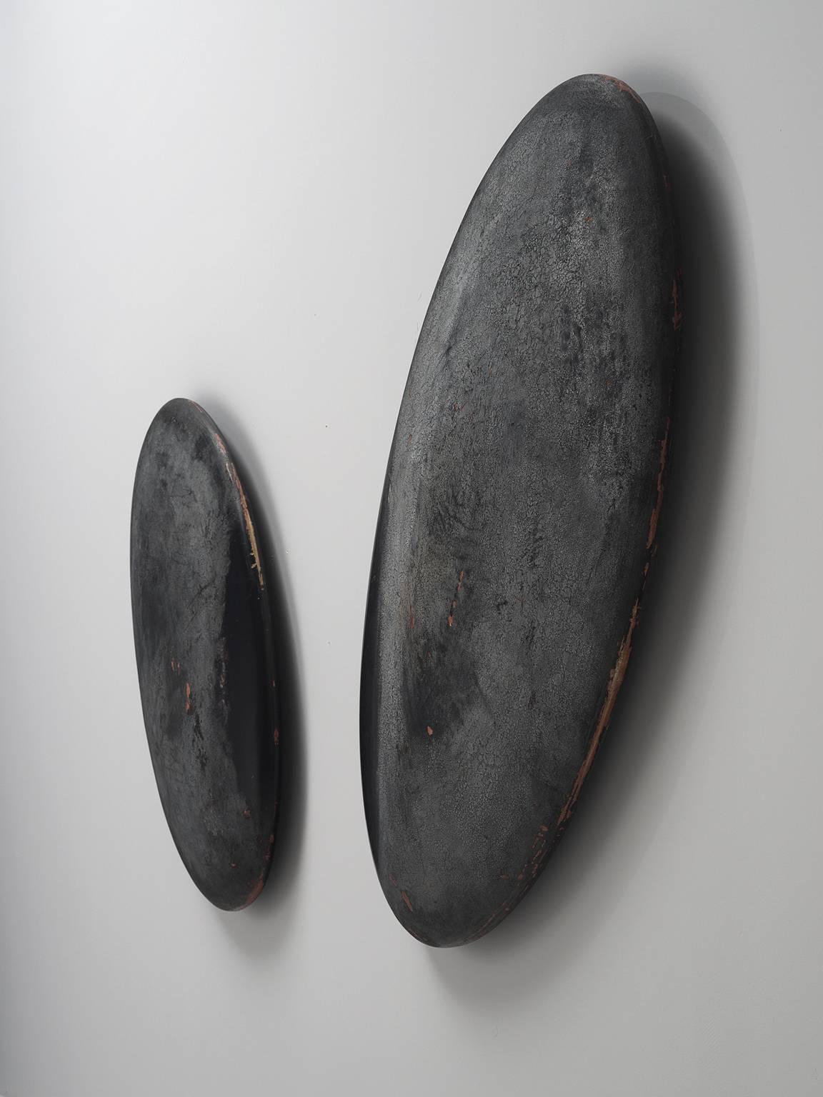 Modern Pair of Large Minimalist Wooden Wall Sculptures