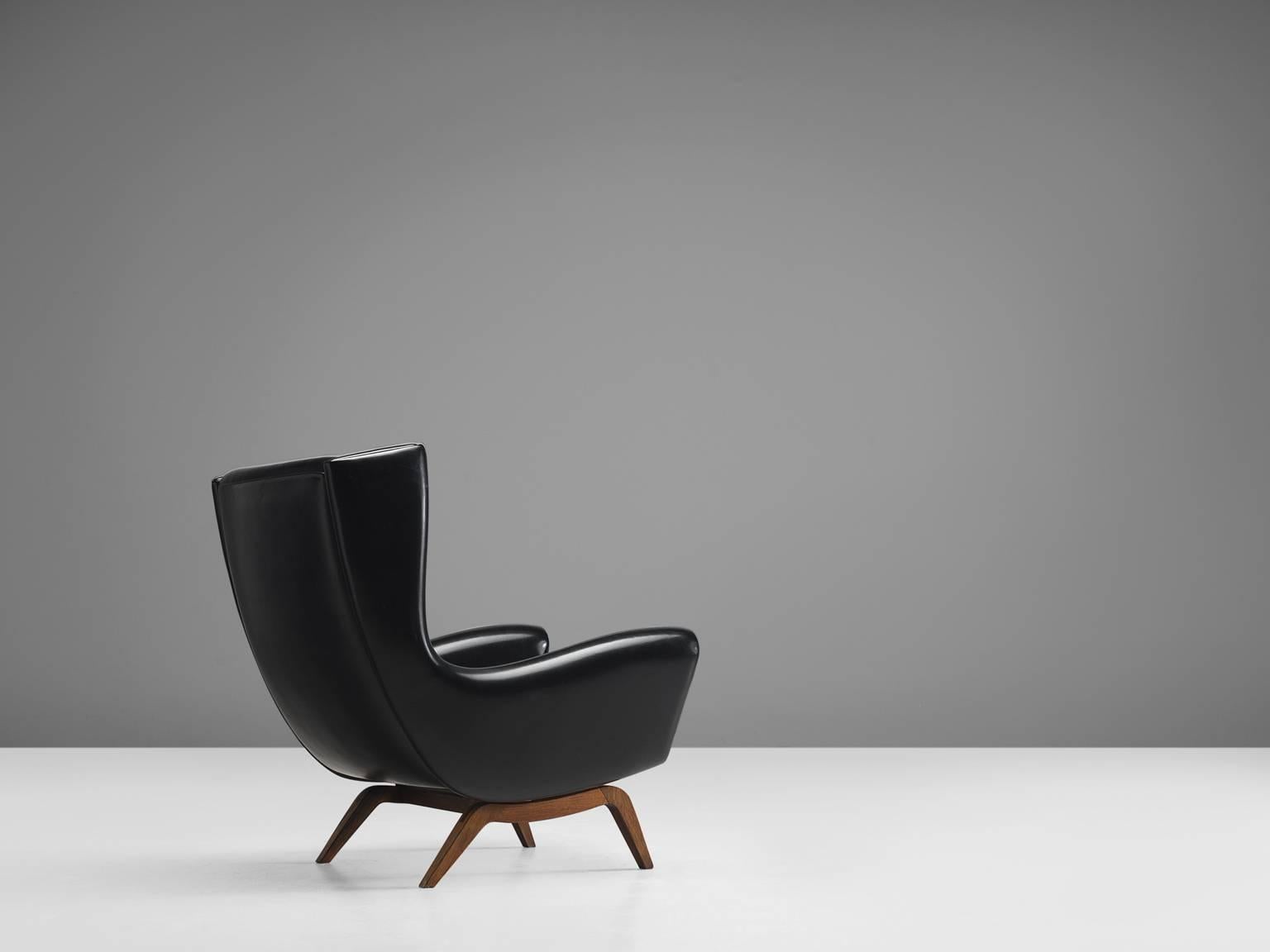 Danish Illum Wikkelsø Wingback Original Leatherette Lounge Chair