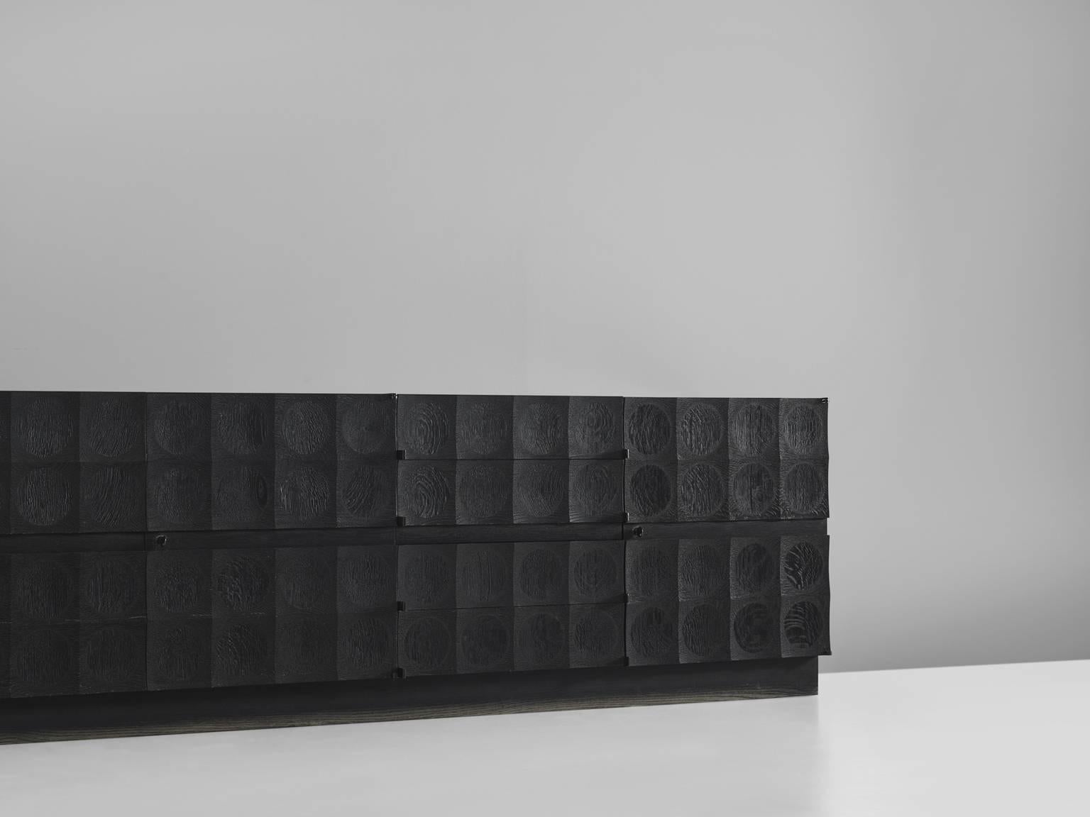 Belgian De Coene Large Black Brutalist Credenza