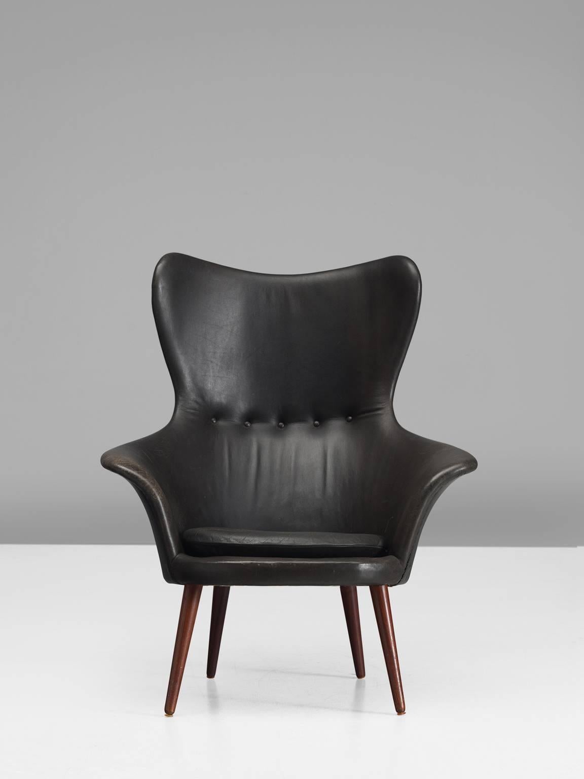 Danish Leather High Wingback, 1950s 1