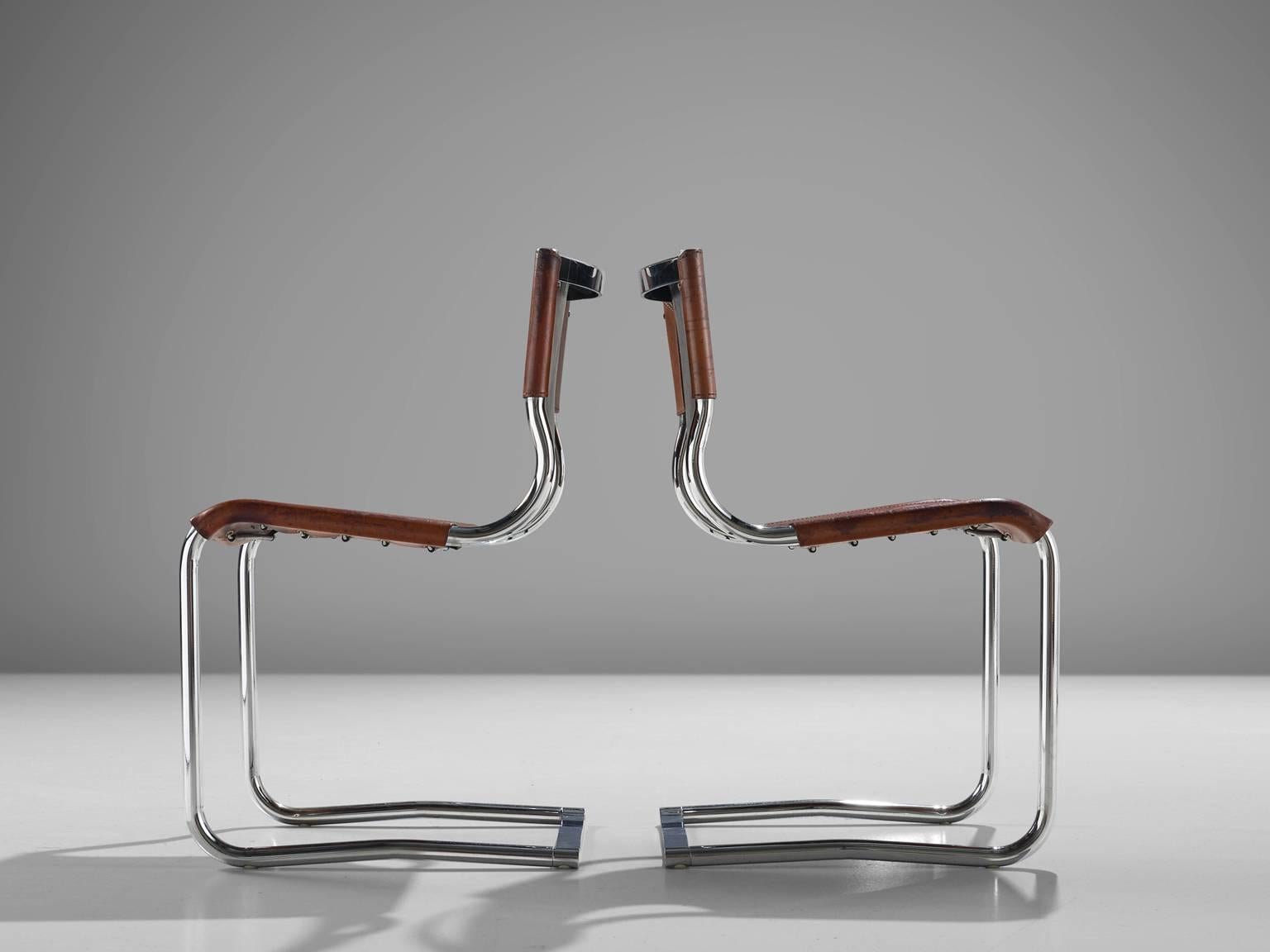 Italian Carlo Bartoli Original Brown Leather Dining Chairs, 1971