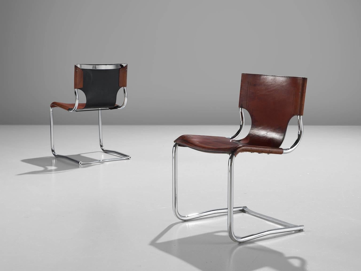 Mid-Century Modern Carlo Bartoli Original Brown Leather Dining Chairs, 1971