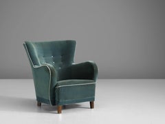 Danish Cabinetmaker Chair in Turqouise Blue Velours