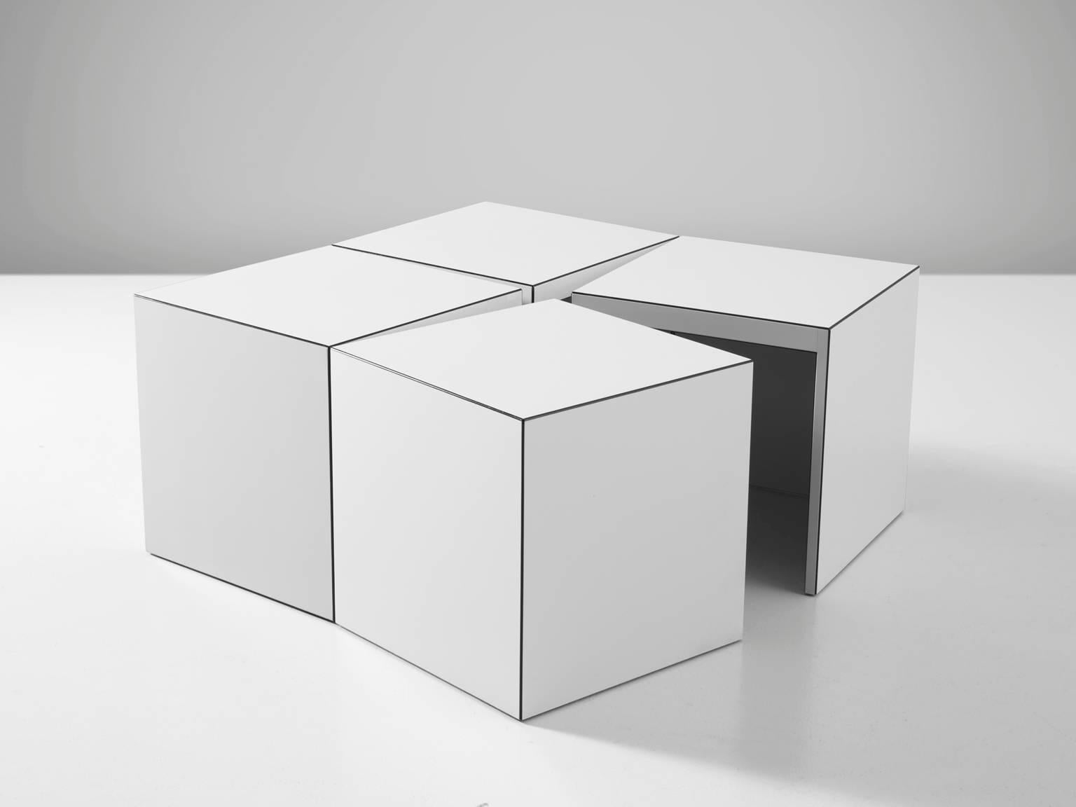 'Domino' coffee table designed by Jan Wichers and Alexander Blomberg for by Rosenthal, Munich Germany, white acrylic on building board, Germany, 1979. Manufactured 

This versatile coffee table or sideboard can easily be transformed into several