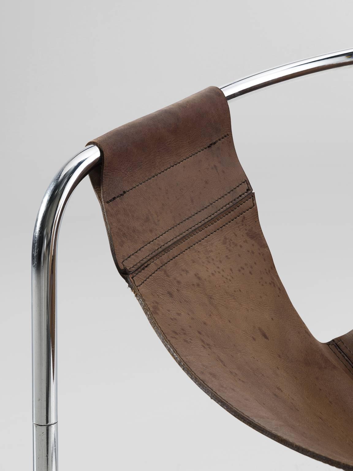 Mid-20th Century Clemens Claessen Ba-As Brown Leather and Tubular Chair