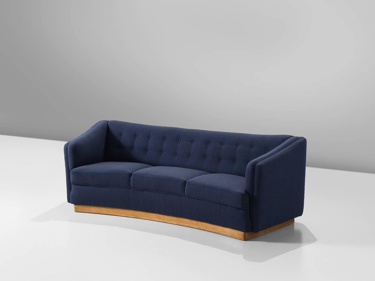 Scandinavian Modern Danish Navy Blue Upholstered High-Back Sofa