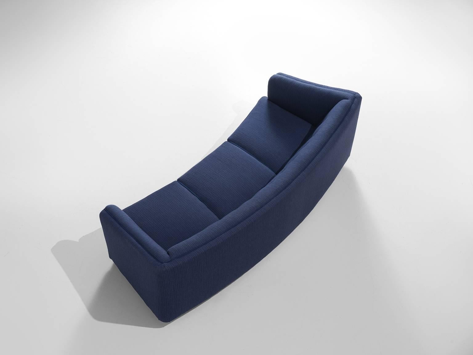 Mid-20th Century Danish Navy Blue Upholstered High-Back Sofa