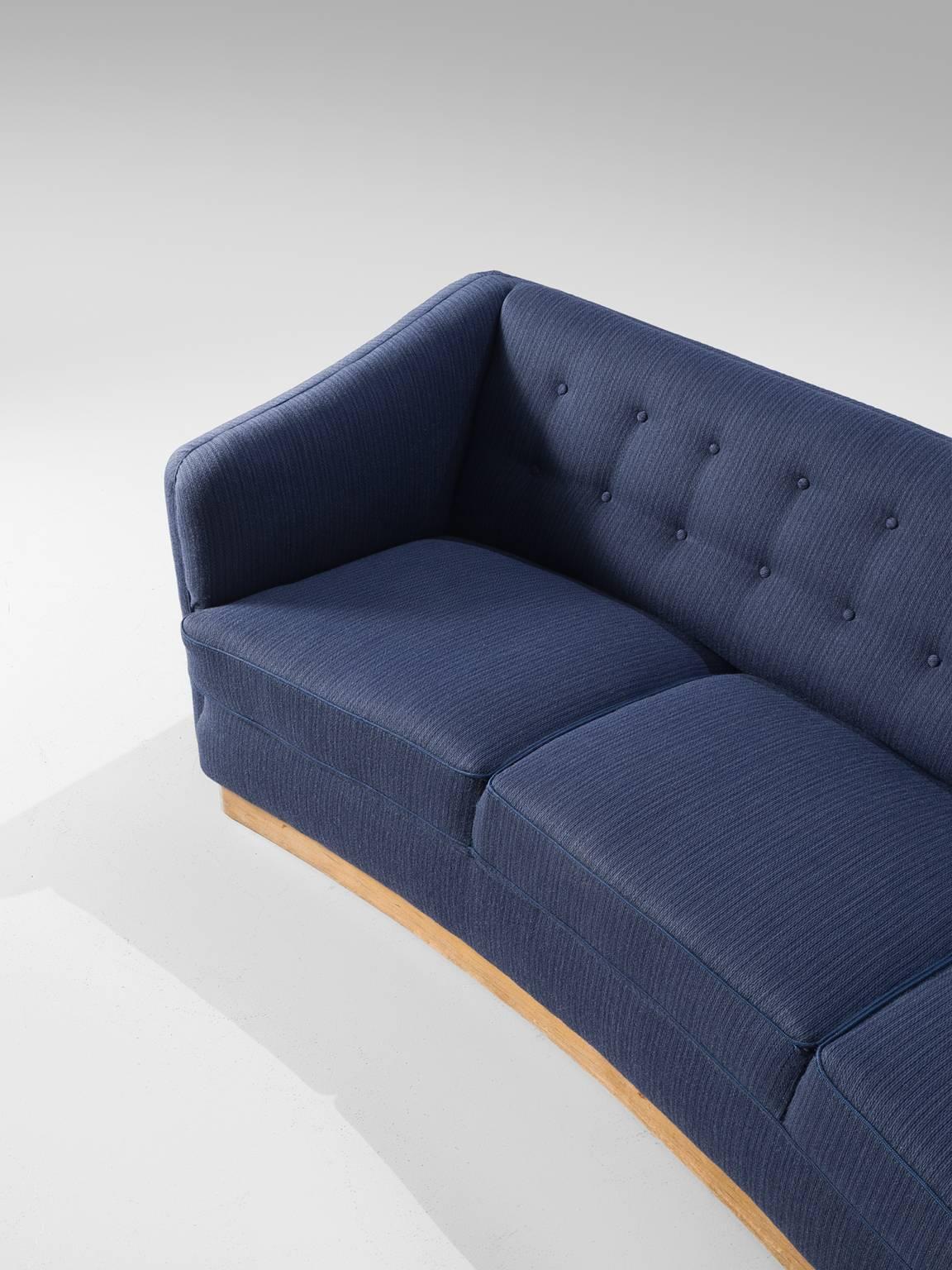 Fabric Danish Navy Blue Upholstered High-Back Sofa